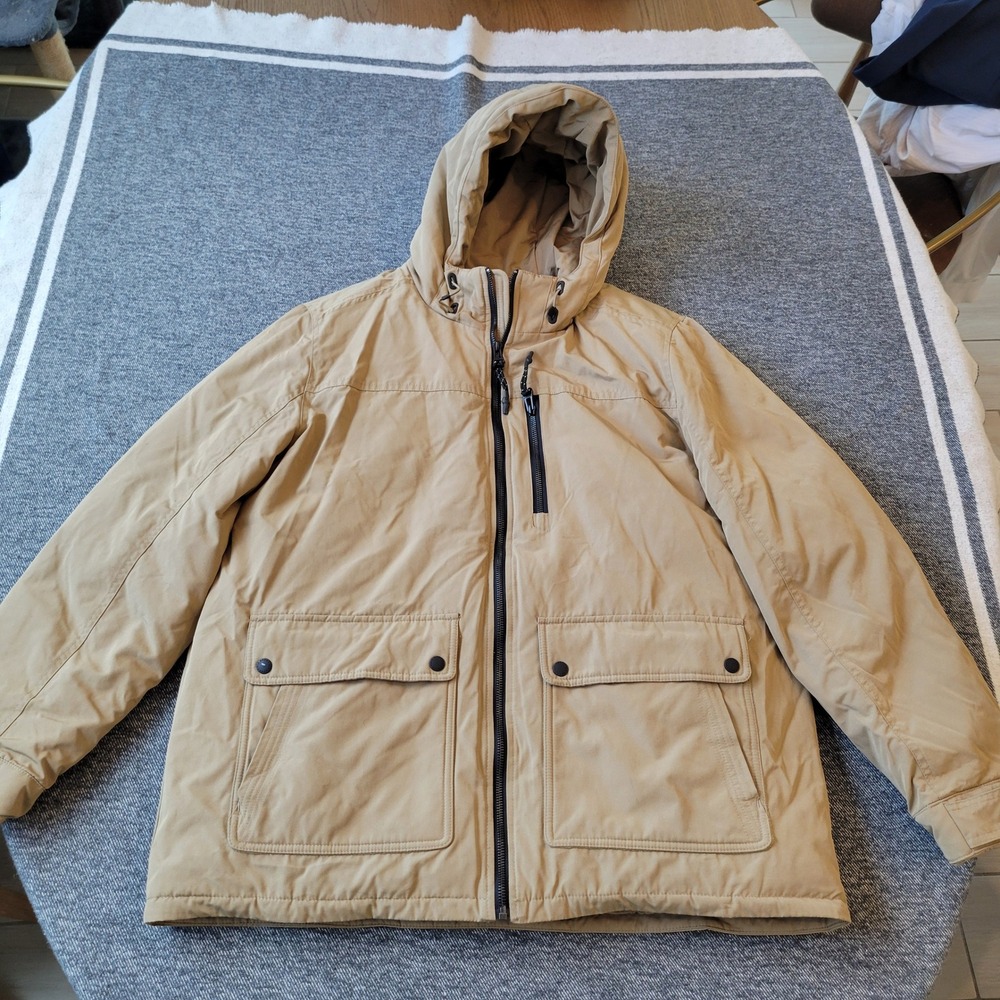 Cole Haan Signature Mens Down Blend Hooded Parka Jacket Camel Tan Heavy Large